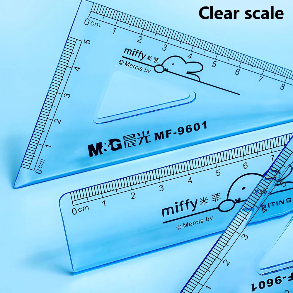 M&G Miffy Drawing Ruler Set 4pcs Measurement Ruler Triangular Ruler Protractor Exam Student Supplies Color Ramdom