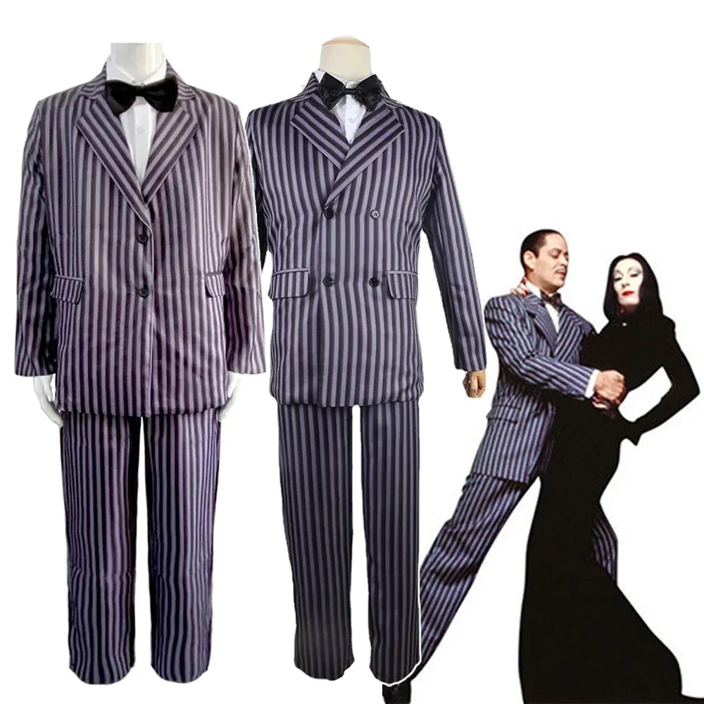 Disfraz de película Gomez Addams para adultos y niños, traje de Morticia para Halloween, Carnaval, abrigo, camisa, pantalón, corbata, uniforme de fiesta