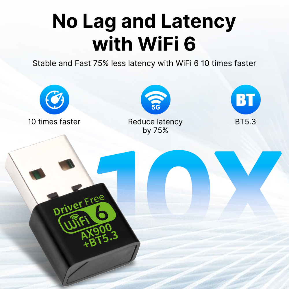 WiFi 6 AX900 บลูทูธ 5.3 WiFi USB อะแดปเตอร์ไร้สาย Dual Band 2.4G และ 5GHz Wi-Fi เสาอากาศ USB สําหรับ PC/แล็ปท็อป win10/11 ไดร์เวอร์ฟรี