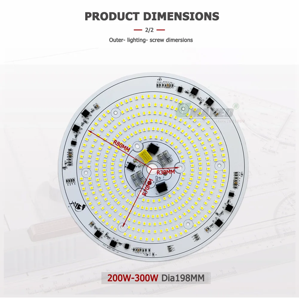 AC220V LED High Bay Light Plate 100W 150W 200W 300WFull Power Smart IC Driver SMD2835Doide Source Panel For Factory Lamp Replace