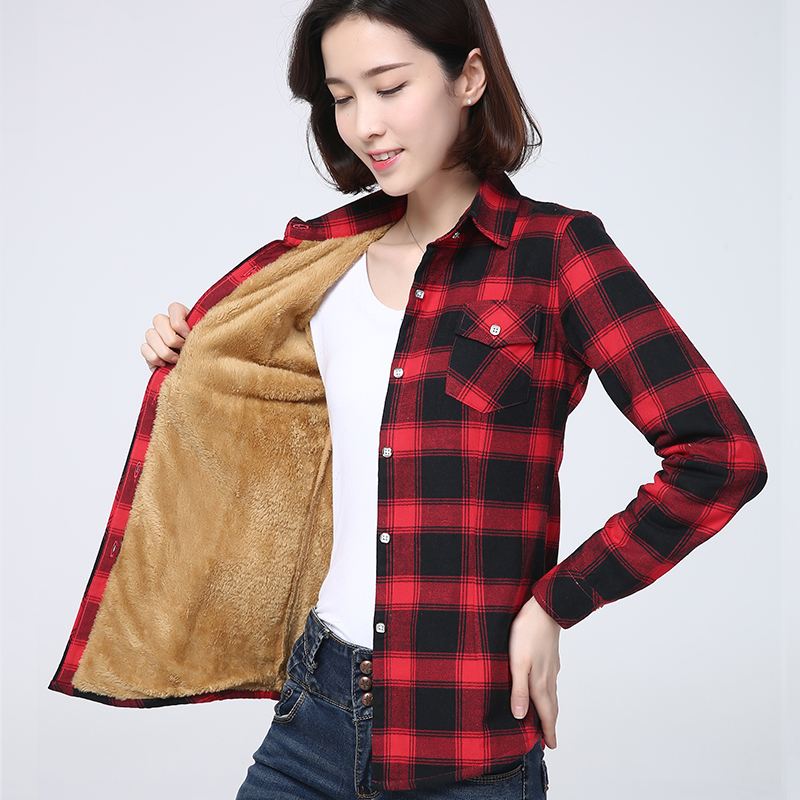 2023 invierno nueva camisa a cuadros cálida para mujer abrigo Casual polar terciopelo más chaqueta gruesa Tops estilo universitario ropa de mujer prendas de vestir exteriores