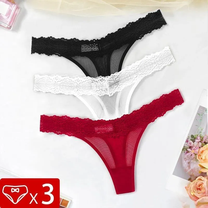 Bequeme Spitze Damen Sexy Tangas Unterwäsche Höschen Slips für Damen T-Back Tanga Low-Waist Femal Transparent Knickers