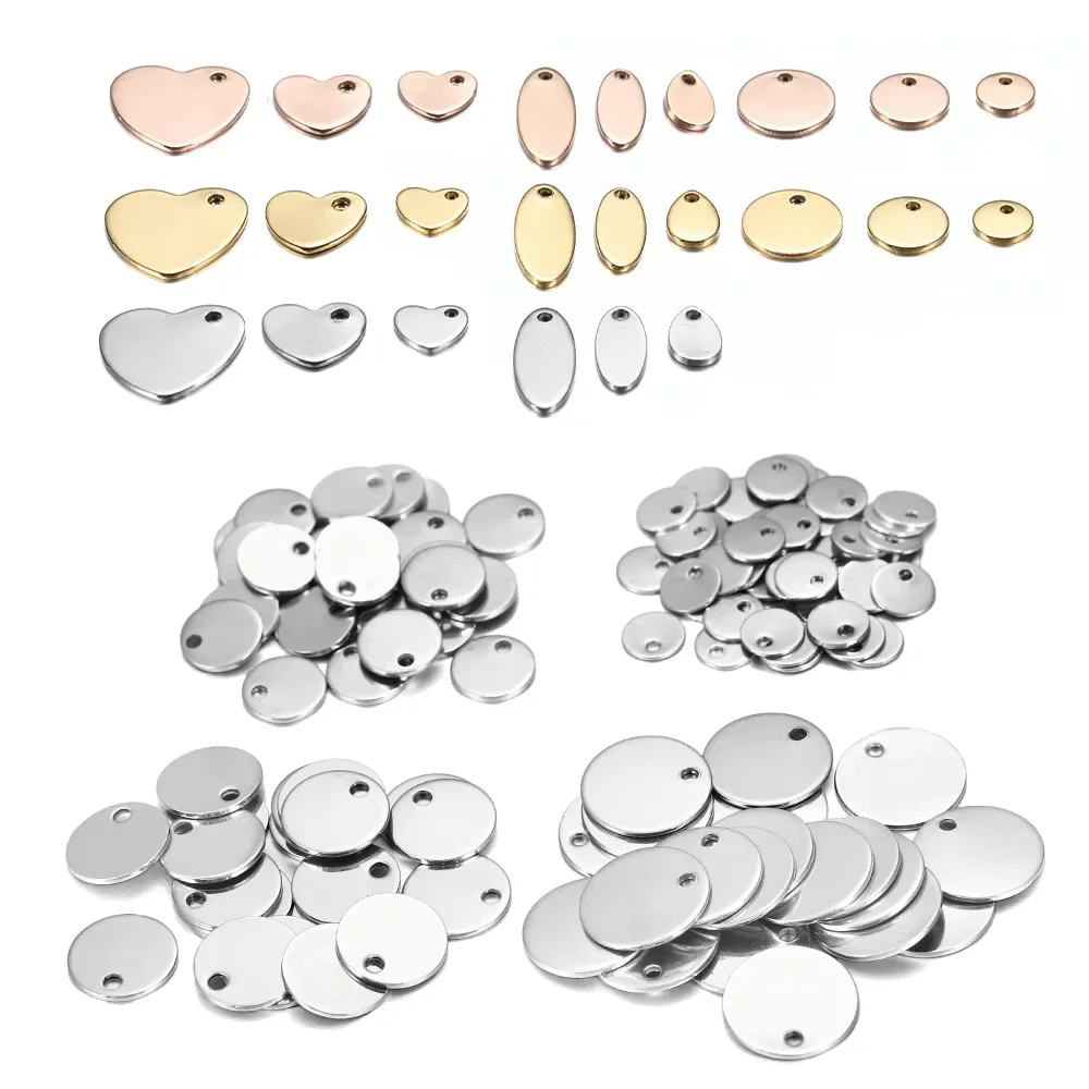 10-50 Uds. De etiquetas de perro personalizadas de acero inoxidable dorado, ovaladas en forma de corazón en blanco, dijes colgantes para suministros de joyería DIY