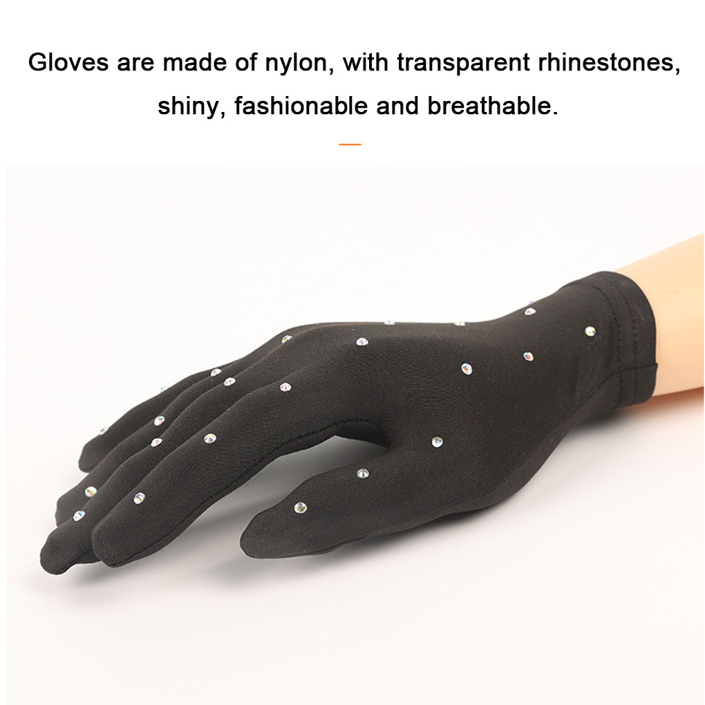 Shiny Figure Skating Wrist Gloves Breathable Mittens Windproof Crystal Gloves Fast Drying Adult Skating Performance