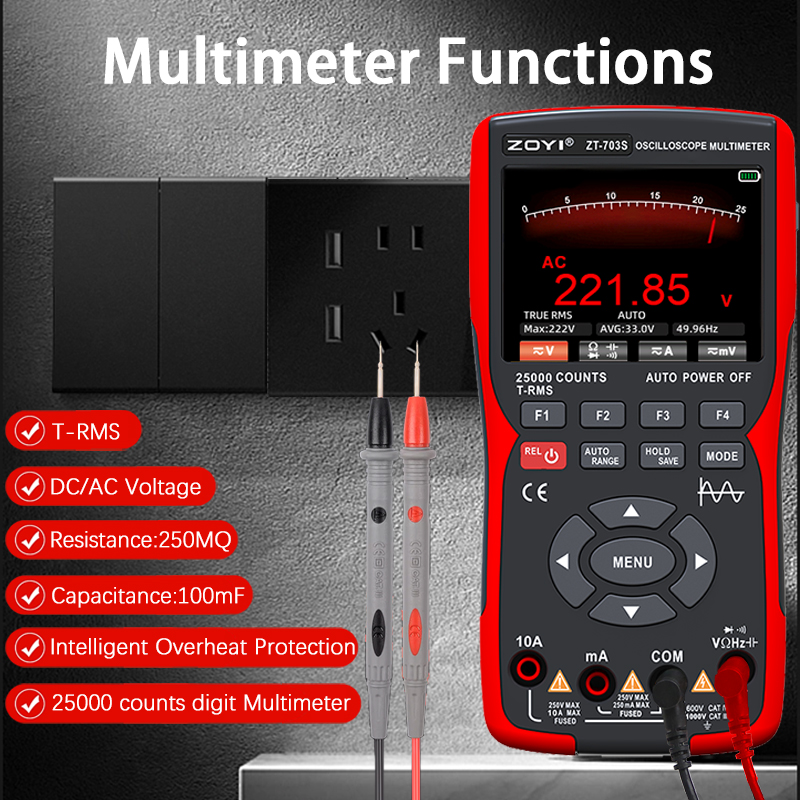 ZT-703S 3 in 1 Oscilloscope Multimeter 25000 counts dual channel 50MHZ bandwidth 280MSa/s high real-time sampling rate