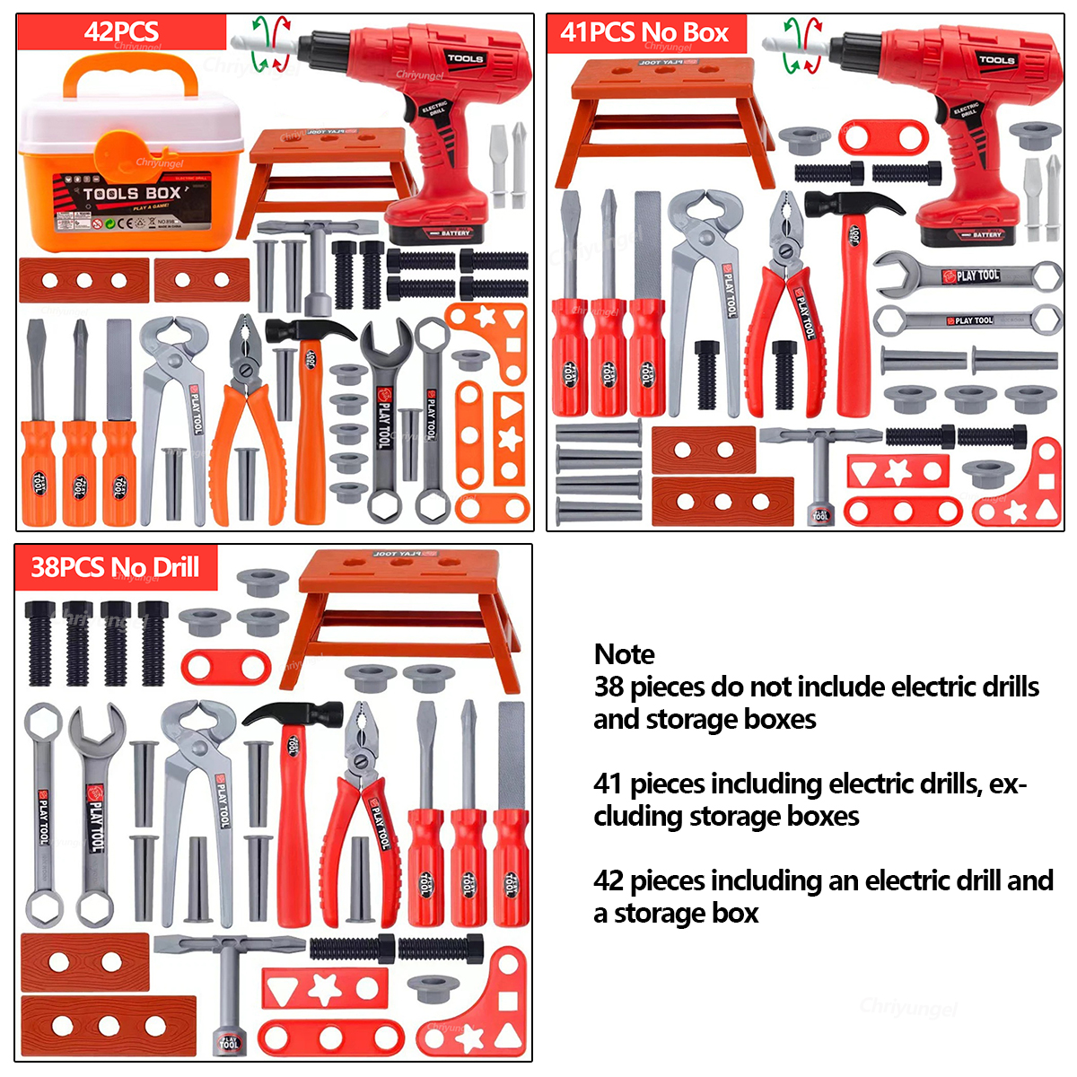 Kit di strumenti per bambini 38/41/42 pezzi Kit di strumenti per la costruzione di riparazione di giochi di ruolo Giocattoli educativi per l'apprendimento per i più piccoli Regalo delle ragazze dei ragazzi