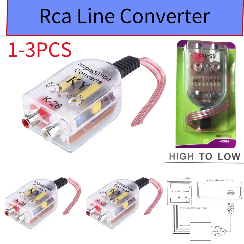 Carro Universal Alta para Baixa Impedância Conversor, Alto-falante para Linha RCA, Produto de Alta Qualidade, Peças Acessórios, 12V, 1-3Pcs
