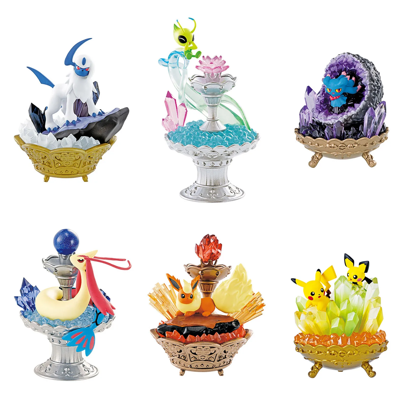 Pokemon Figure Collections Miniature Gemstone Scene Props Blind Box Milotic Celebi Misdreavus Absol Pikachu Ornaments Toy Gifts