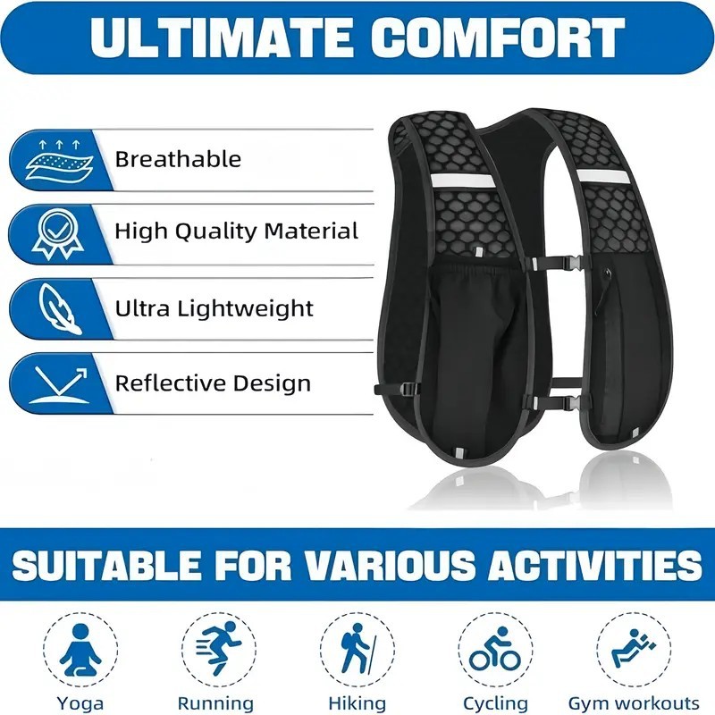 For Biking Running Storage Vest Lightweight Running Vest Reflective Hydration Water Chest Pack With Phone Storage Pocket