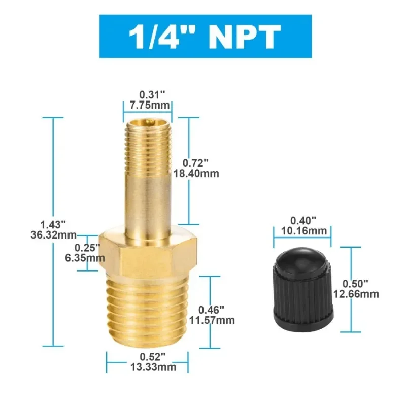 Válvula de enchimento de tanques de compressor de ar, 1/4 npt 1/8 npt m10, válvula schrader de latão anticorrosão, válvula de pneu de automóvel, núcleo de pneu coppe