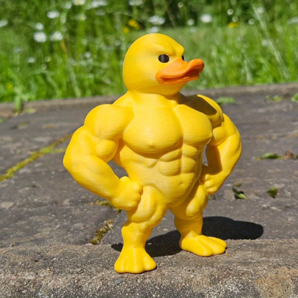 1pc Muscle Duck Statue - 3D Desktop Decor, Cute Bookshelf Whimsical Figurine, Multifunctional Indoor/Outdoor Decoration