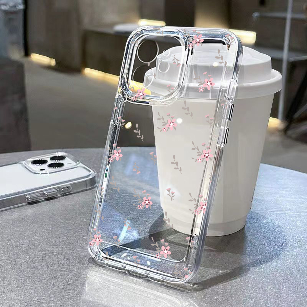 Funda de teléfono transparente con flores para iPhone 11, Funda para iPhone 13, 15, 14, 12, 16 Pro Max XR 16e XS 7 8 SE, Funda Floral estética