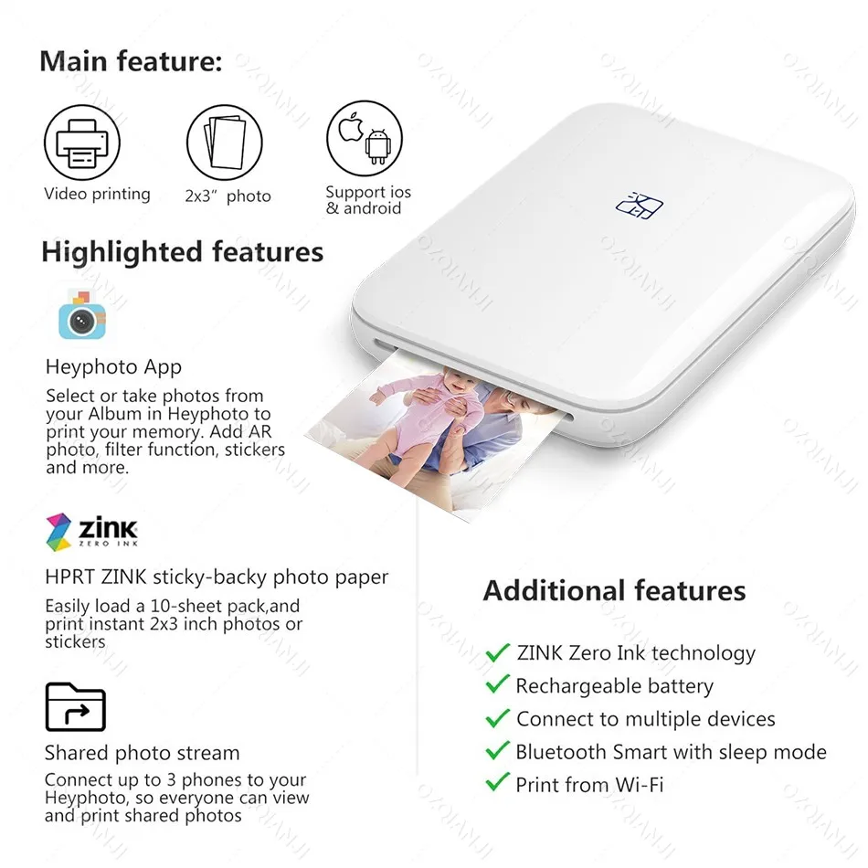 HPRT MT53 draagbare Mni mobiele zakprinter BT draadloze fotoprinter met zinktechnologie 2x3 inch kleurenfotoprintermaker
