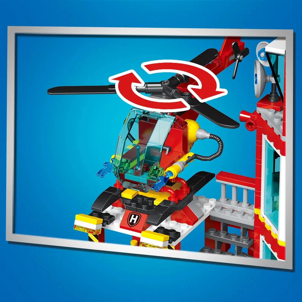 Estação de bombeiros cidade océanos blocos compatível conjunto de bombeiros com estação de bombeiros helicóptero barco de resgate de bombeiros