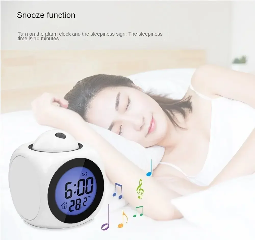 1 pçs projeção despertador display de teto snooze mesa relógio voz multifuncional relógio digital display temperatura novo