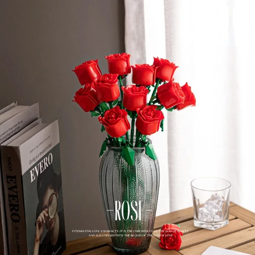 โรแมนติก Rose ดอกไม้ช่อดอกไม้ Building Block Eternal ชุดประกอบโรงงานพลาสติกอิฐตกแต่งบ้านวันแม่วันเกิด R ของขวัญ