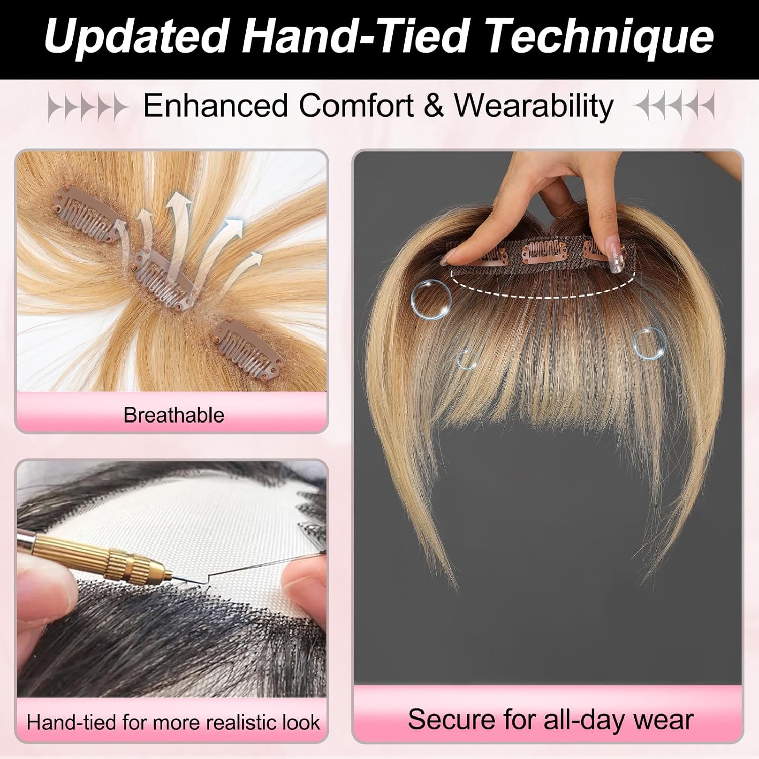 Ombre brun à blond pince en frange 100% vrais cheveux humains frange vaporeuse frange morceaux de cheveux 3 Clips sécurisés dans une frange complète fausse frange