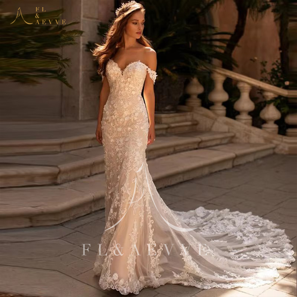 FL&AEVVE Customized Mermaid Lace Wedding Dresses Sweetheart Off The Shoulder Bride Gowns Backless Button Robe De Mariée