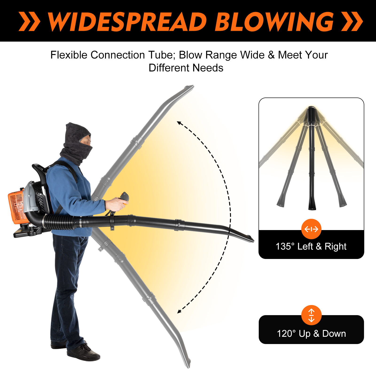 Souffleur refroidi par air pour sac à dos, outil de jardin professionnel, 65CC, 2 temps, cuir chevelu doré, 2.7 kw, 6800r/min