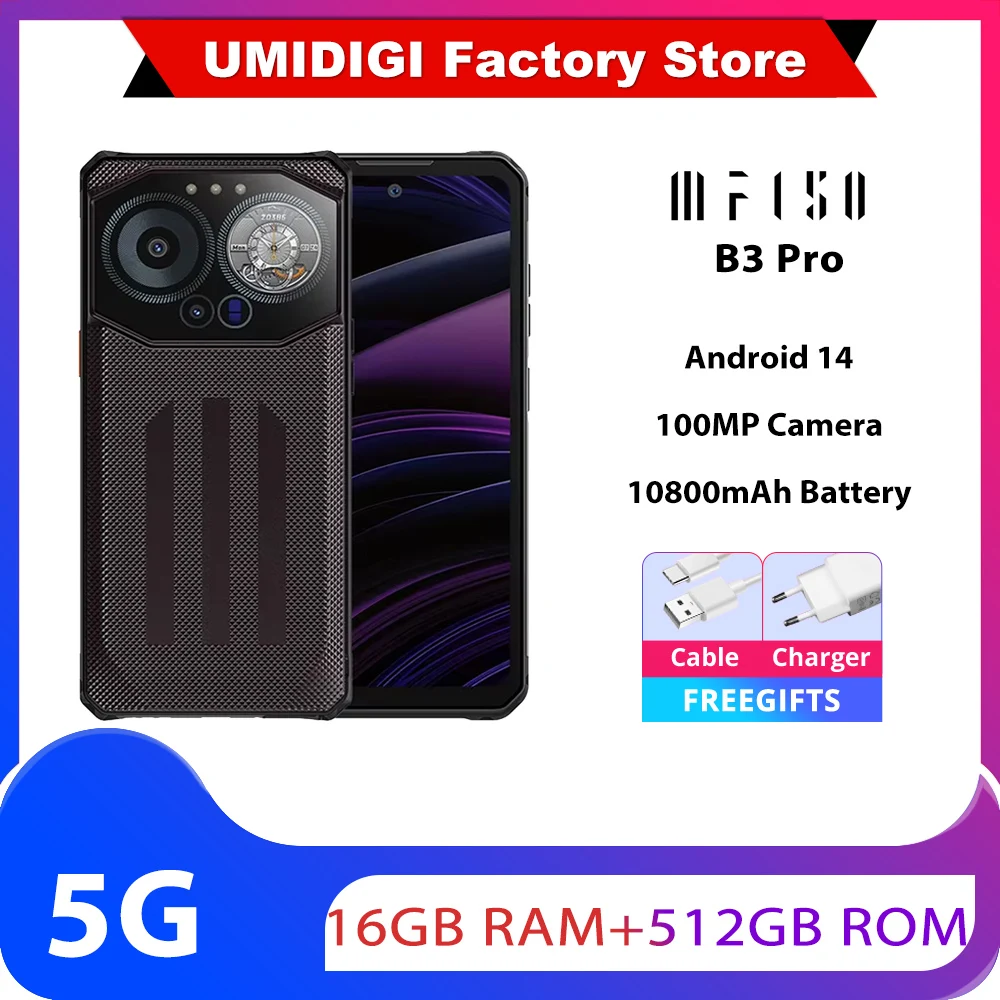 IIIF150 B3 Pro 6.6인치 화면 5G 러기드 폰 안드로이드 14 스마트폰 듀얼 디스플레이 32GB 512GB 100MP 카메라 10800mAh 초슬림 폰