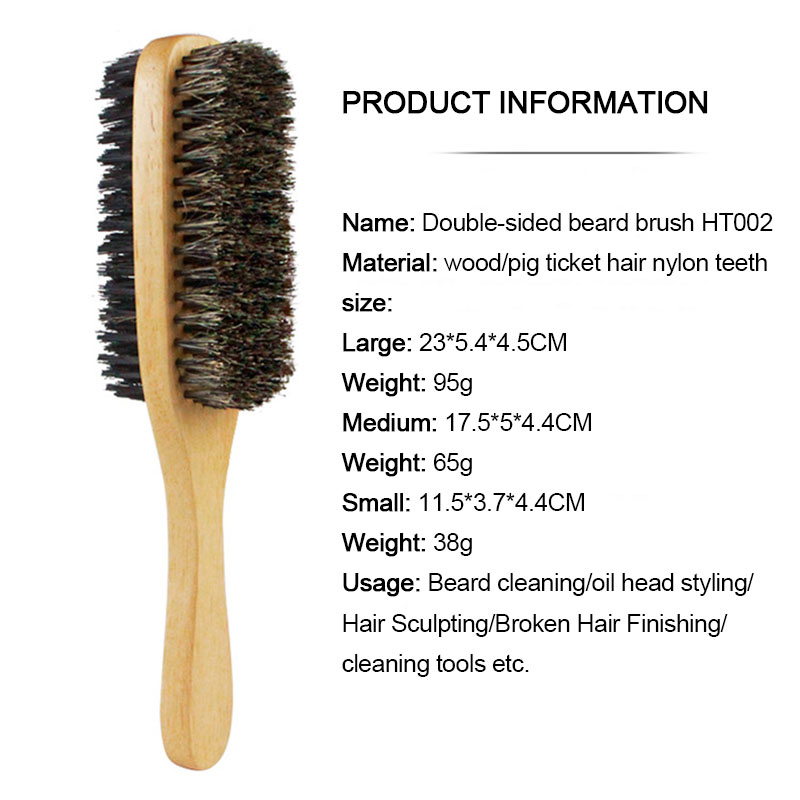 1PC Uomo Spazzola per capelli con setole di cinghiale S/M/L Spazzola ondulata in legno naturale per barba maschile Spazzola per barba a doppio scopo Spazzola per barba a doppia faccia
