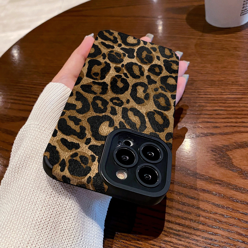 Funda de cuero de silicona de leopardo dorado a la moda para iPhone 15 14 Pro Max 11 13 12 Mini SE 7 8 16 Plus X XR XS funda suave a prueba de golpes