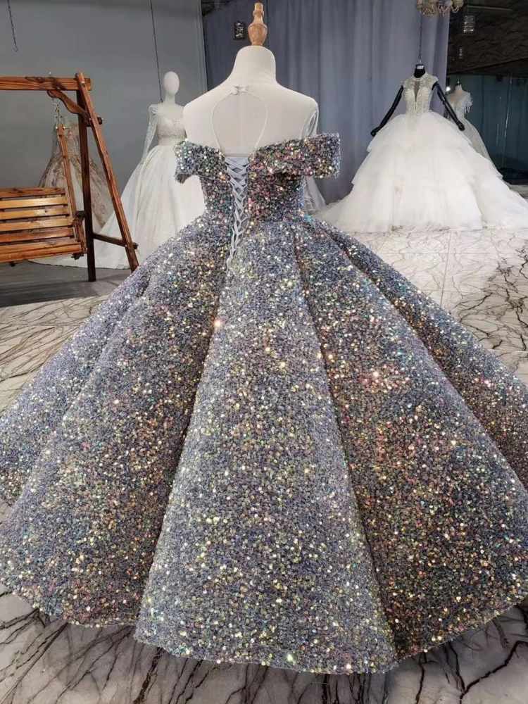 ที่กําหนดเองชุดสาวดอกไม้ Ball Sparkly Sequins ลูกปัดเจ้าหญิงเด็กประกวดประสิทธิภาพ First Communion Gowns