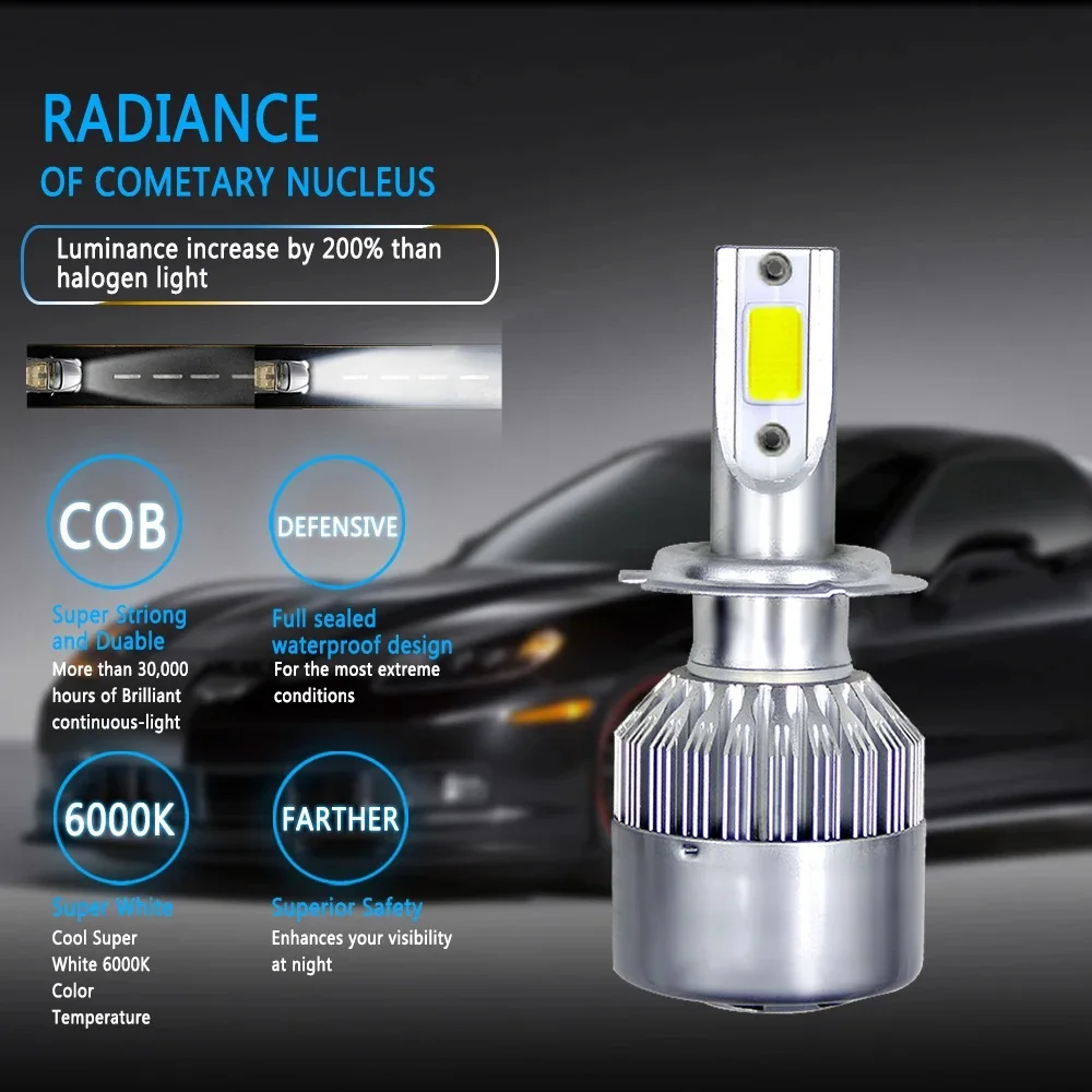2 stks C6 72 W H11 H4 Hi/Lo H1 H7 COB LED H11 HB3 9005 HB4 9006 Auto Koplampen Auto Mistlamp 12 V 7200LM Auto Koplampen