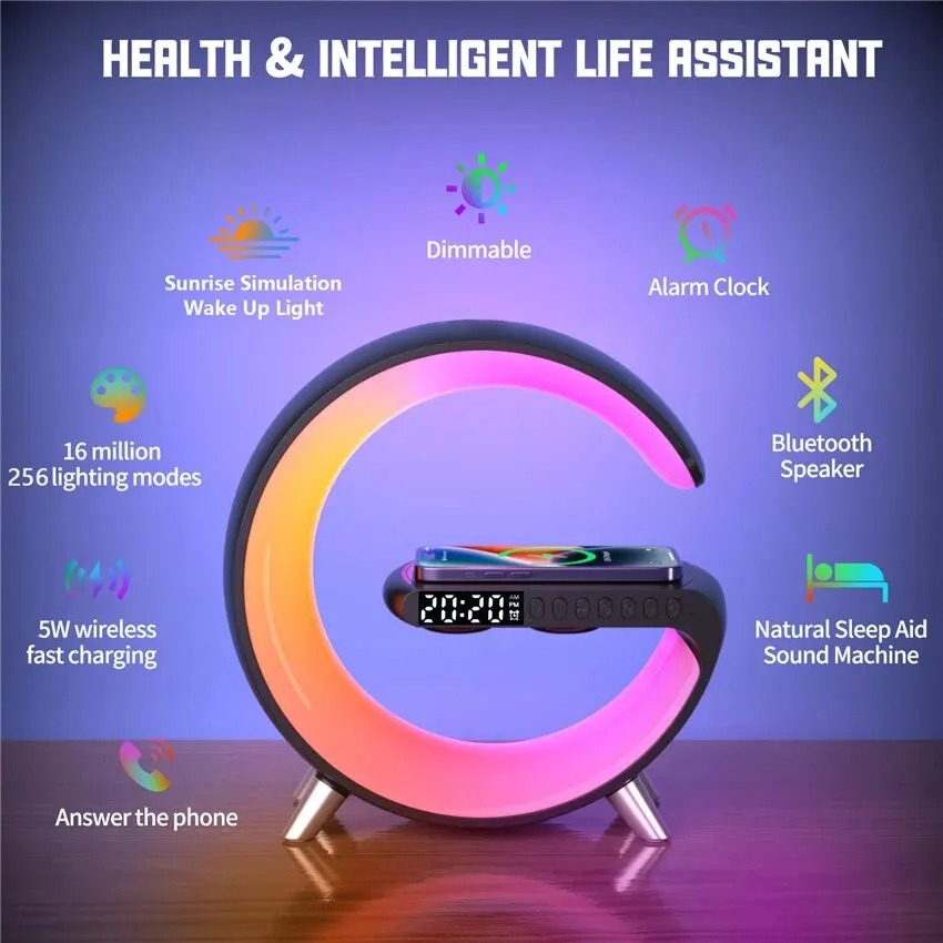 Luz G grande, cargador inalámbrico de luz inteligente, lámpara de escritorio de música, Audio G grande, Altavoz Bluetooth, luz ambiental de Color deslumbrante, luz nocturna