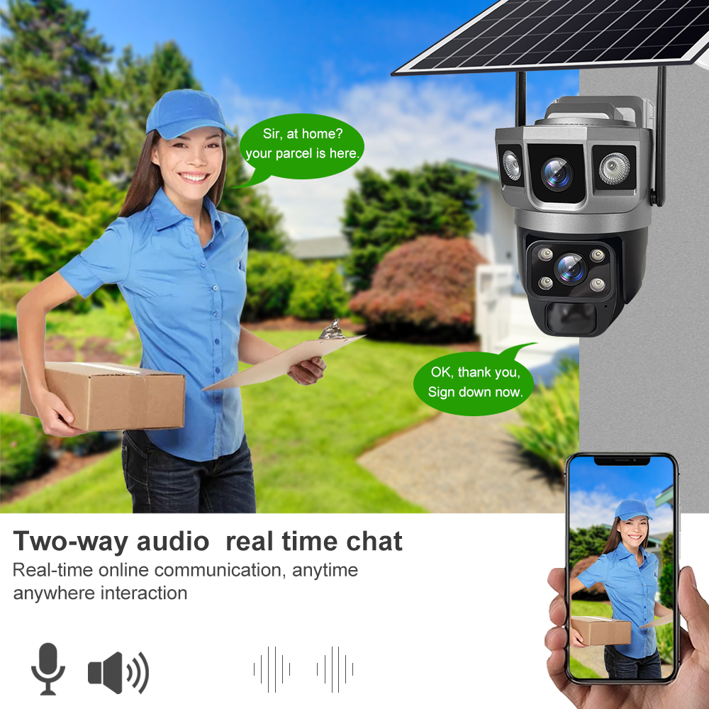 V380 Pro 12MP Solar WIFI IP Camera CCTV Due lenti Tre schermi Auto Tracking Telecamera PTZ di sorveglianza di sicurezza esterna 6K