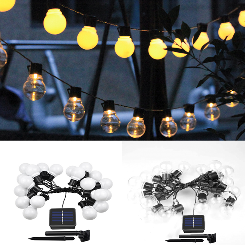Guirnaldas de luces Led solares para exteriores, guirnalda de luces con bombilla G50 para jardín, vacaciones, decoración navideña