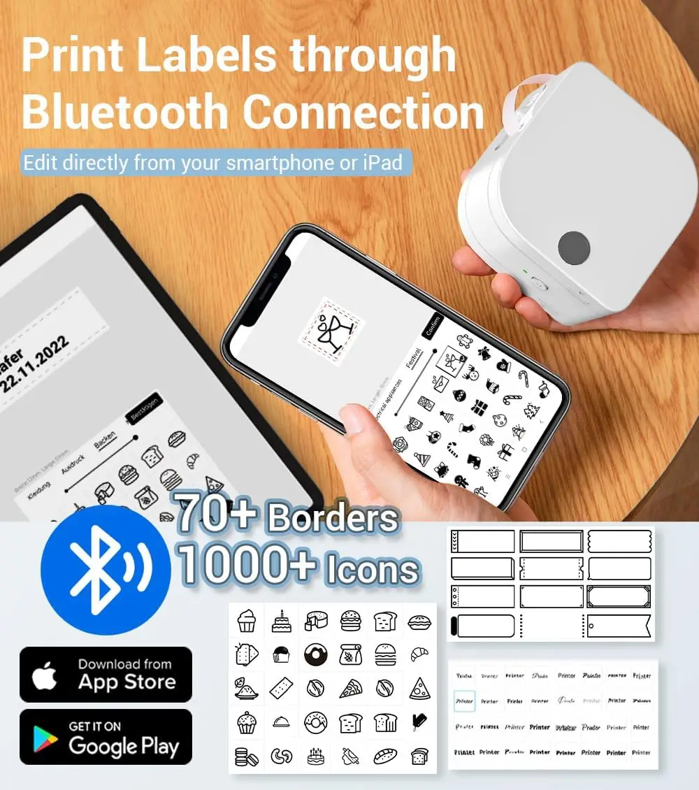 Phomemo-ポータブルBluetoothラベルメーカー、熱転写印刷、複数のテンプレート、ストレージ、オフィス、家庭用アイコン、p12