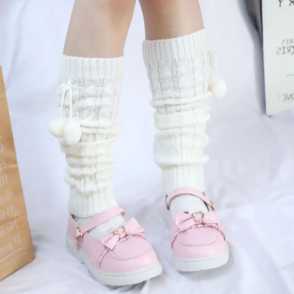 Penutup Kaki Rajut Wol Lolita Wanita Musim Dingin, Penghangat Kaki, Penutup Lutut