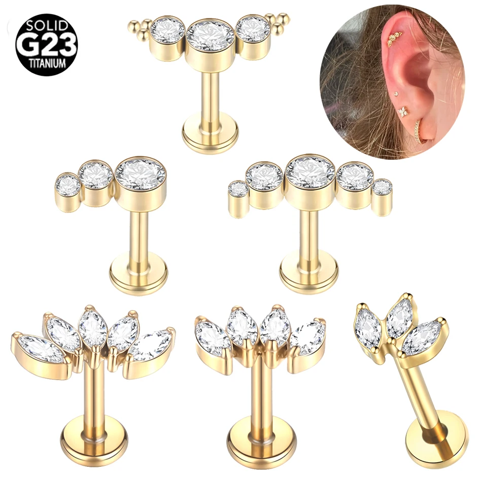 1Pc G23 titanio oreja Tragus cartílago hélice Daith Piercing Stud pendientes para mujeres hilo interno Labret Piercing labio anillo 16G