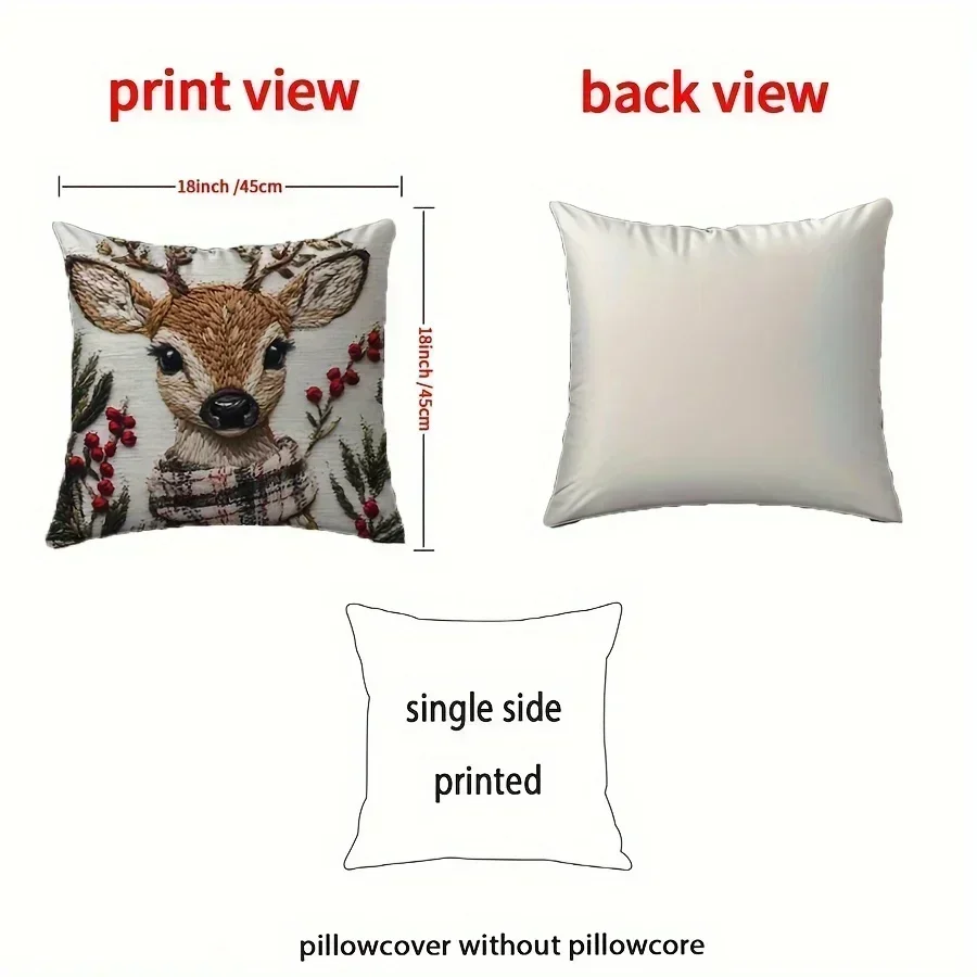 Charmosa rena de Natal 18 x 18 polegadas capa de almofada – pelúcia curta macia com fecho de zíper para decoração de quarto e sala de estar