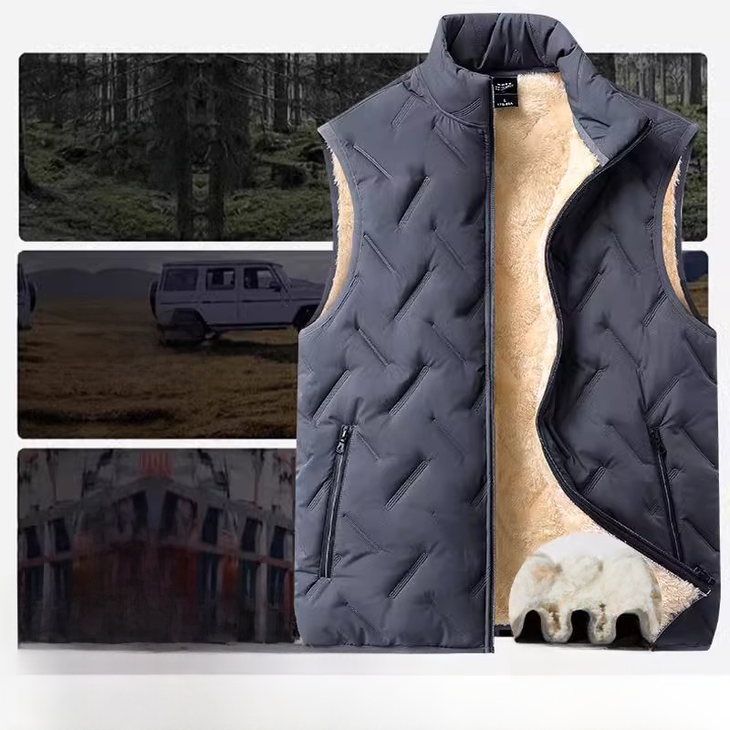 Colete Masculino For com Lã com Gola Alta, Quente e Confortável, Estilo Urbano, Fechamento com Zíper