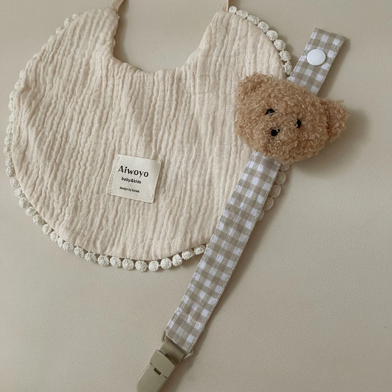 Gấu Kẻ Sọc Cotton Núm Vú Giả Dây Xích Cho Bé Điều Dưỡng Miếng Dán Đậu Nành Giá Đỡ W3JF