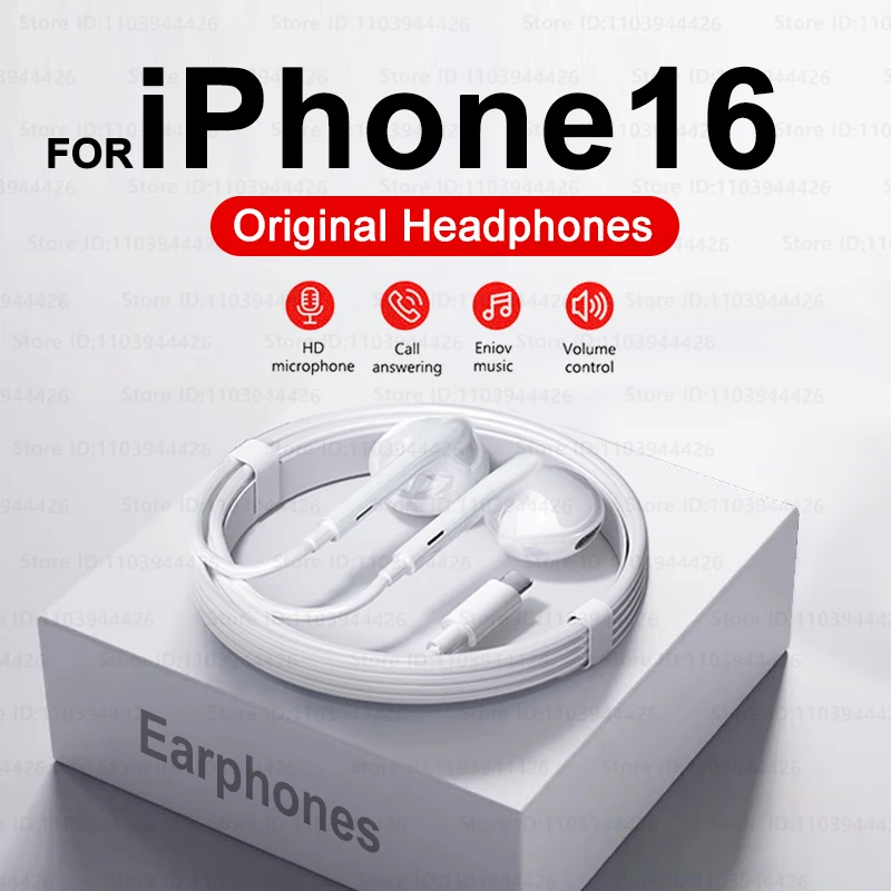 Auriculares intrauditivos con cable para teléfono móvil, audífonos para iPhone 16 Pro Max, 15, 14, 13, 12, 11 Mini, X, XS, XR, 7, 8, 6, 6S Plus, 2024