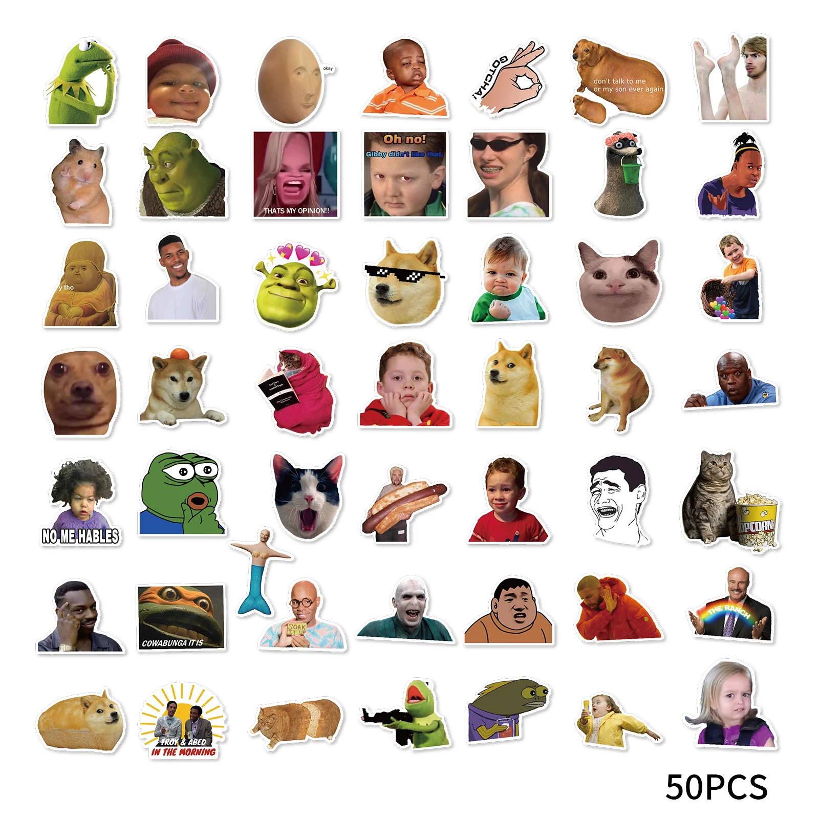 50 pçs memes engraçados europeus e americanos graffiti adesivos diy decoração, bagagem, portátil brinquedos clássicos decalques de pvc à prova dwaterproof água