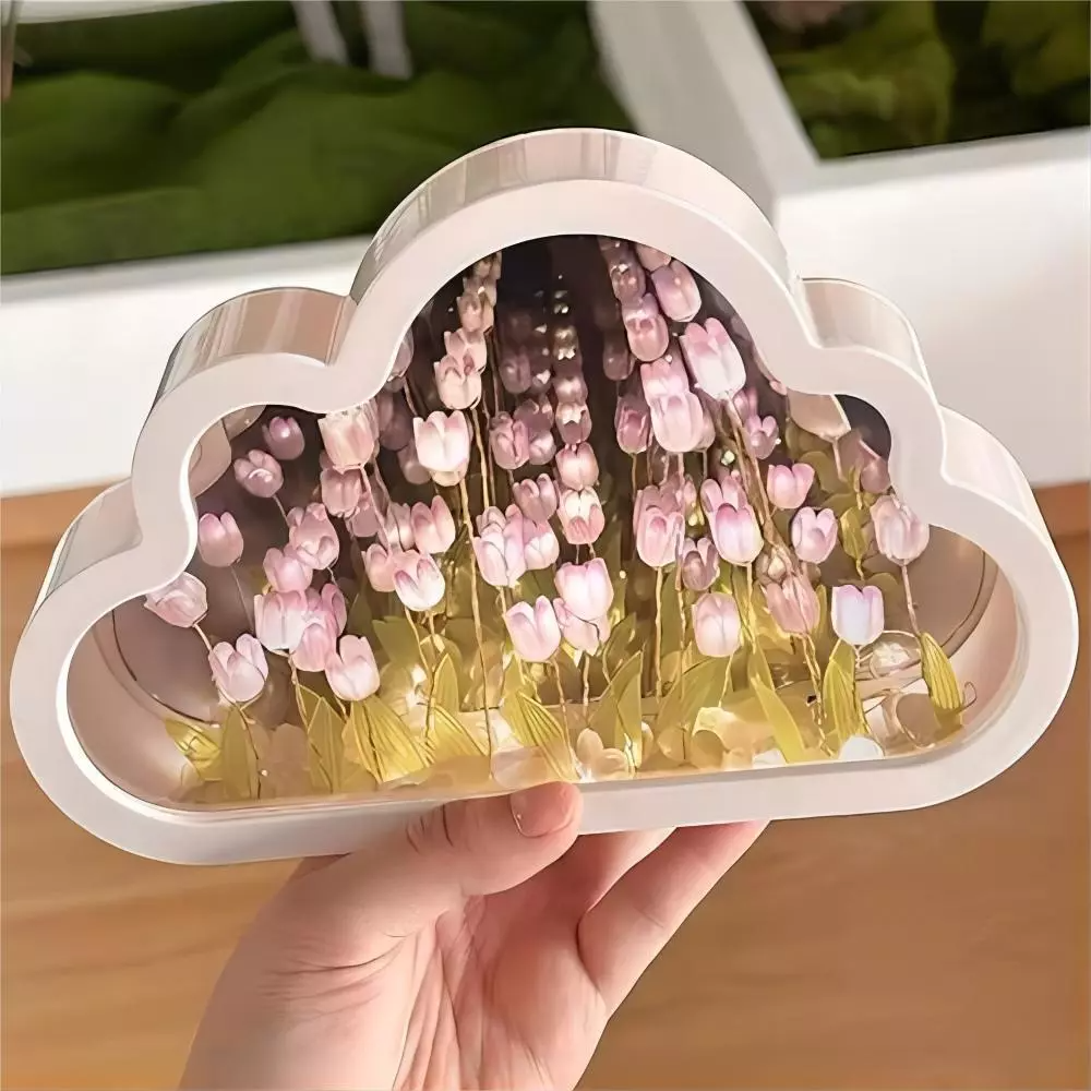 Kreative Tulpe 3d Wolke Meer von Blumen führte Nachtlicht Lampen Spiegel Würfel handgemachte DIY Atmosphäre Weihnachts geschenk Schlafzimmer Dekor