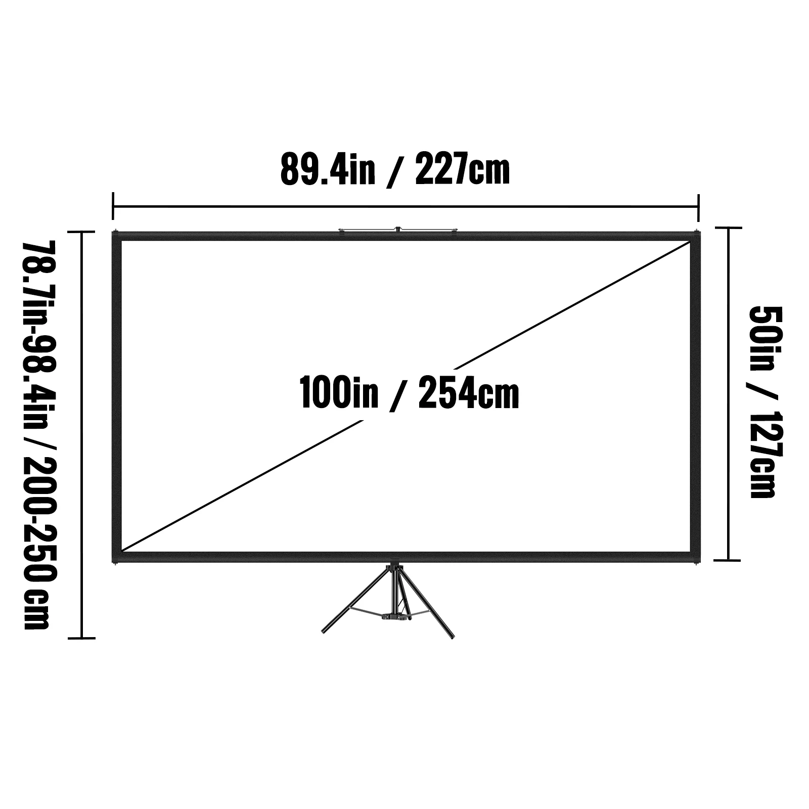 SucceBuy Tela de projetor com tripé de 100 polegadas com suporte 16:9 4K HD Projeção portátil Home Cinema para projeção interna e externa
