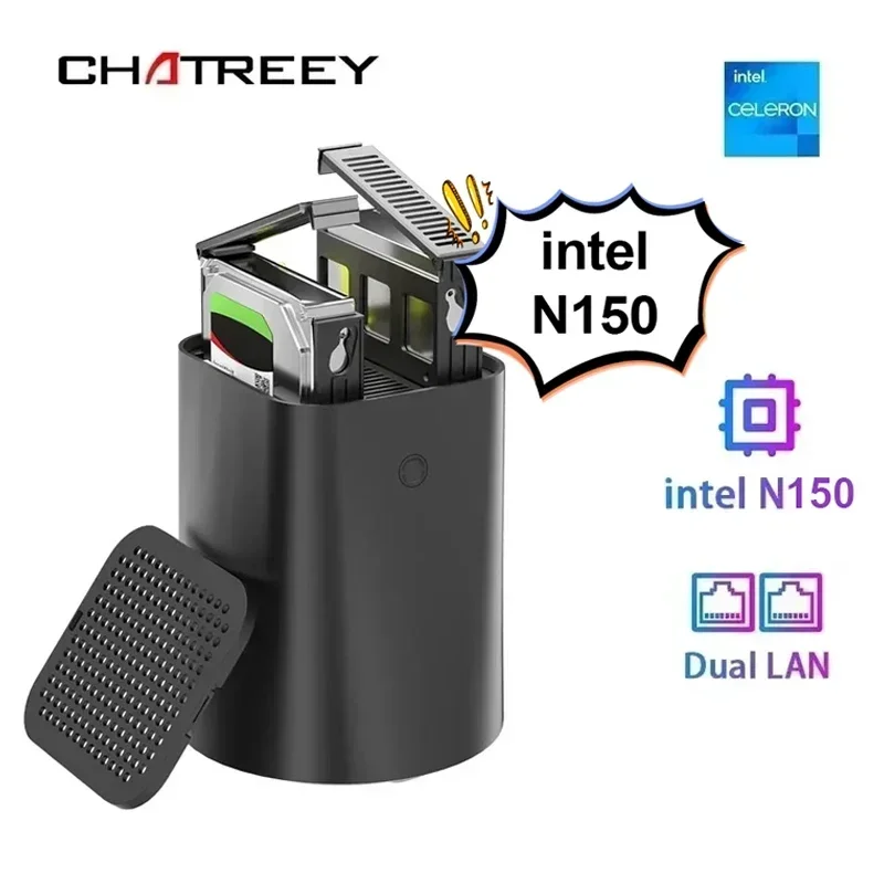Intel Celeron N150 Chatreey NAS Mini PC SSD Windows 11 Computer Dual 2.5G LAN Firewall Server
