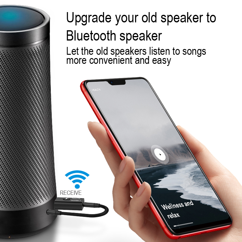 2 で 1 Bluetooth 5.0 オーディオレシーバートランスミッター 3.5 ミリメートル AUX USB ステレオ音楽ワイヤレスアダプターマイク付きカーキットスピーカー TV PC