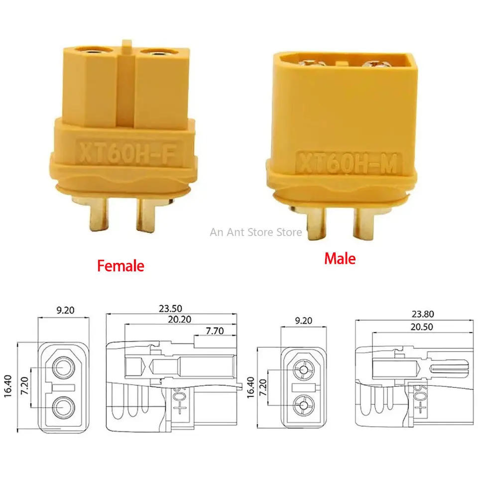 10 Uds 20 piezas conector Amass XT60H enchufe tipo bala XT60 con cubierta mejorada de funda XT60 hembra y macho chapado en oro para piezas RC
