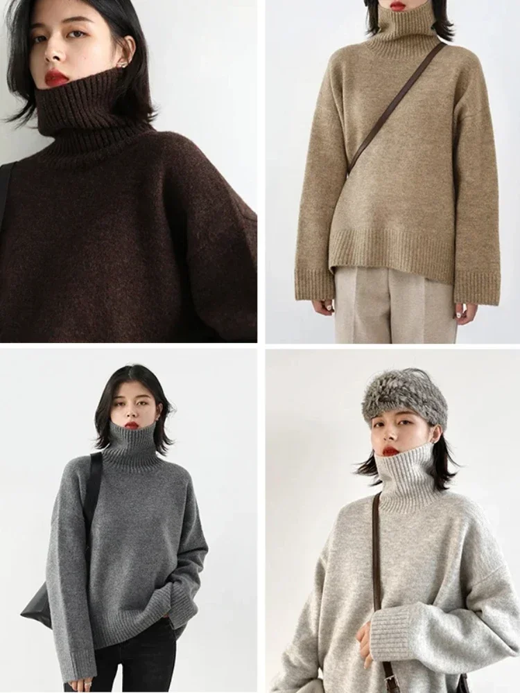 CHIC VENเสื้อกันหนาวผู้หญิงฤดูใบไม้ร่วงฤดูหนาวใหม่คอเต่าถักPulloverเสื้อผ้าหลวมสําหรับผู้หญิงอบอุ่นBasicหญิงเสื้อ 2023