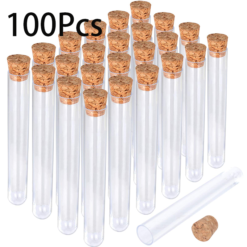 100 ชิ้น 10 มิลลิลิตร 15x100 มิลลิเมตร Lab ล้างหลอดทดสอบพลาสติก Corks Stoppers สําหรับงานแต่งงานห้องปฏิบัติการโรงเรียนโดยใช้