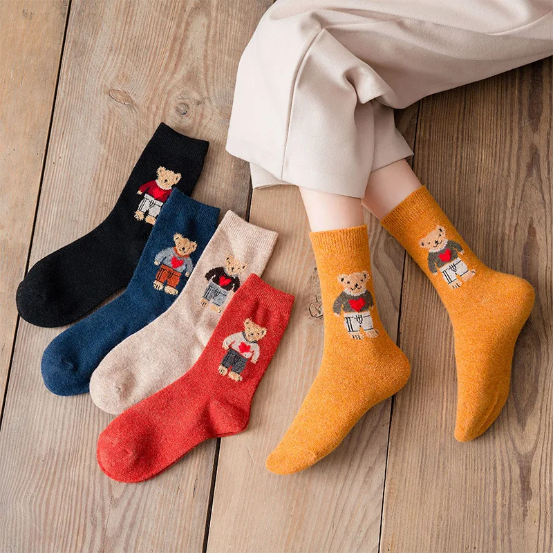 Mùa Thu Và Mùa Đông Len Nam Nữ Tất Nhật Bản Hoạt Hình Dễ Thương Gấu Tất Nữ Harajuku Kawaii Dễ Thương Tất