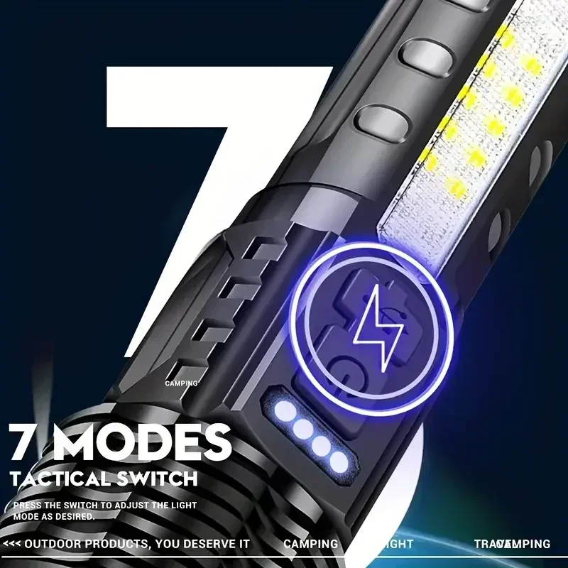 100000LM Powerful LED Flashlight Rechargeable Zoom Tactical Torch 2000M Long Range Powerful Flashlight Fishing Camping Lantern