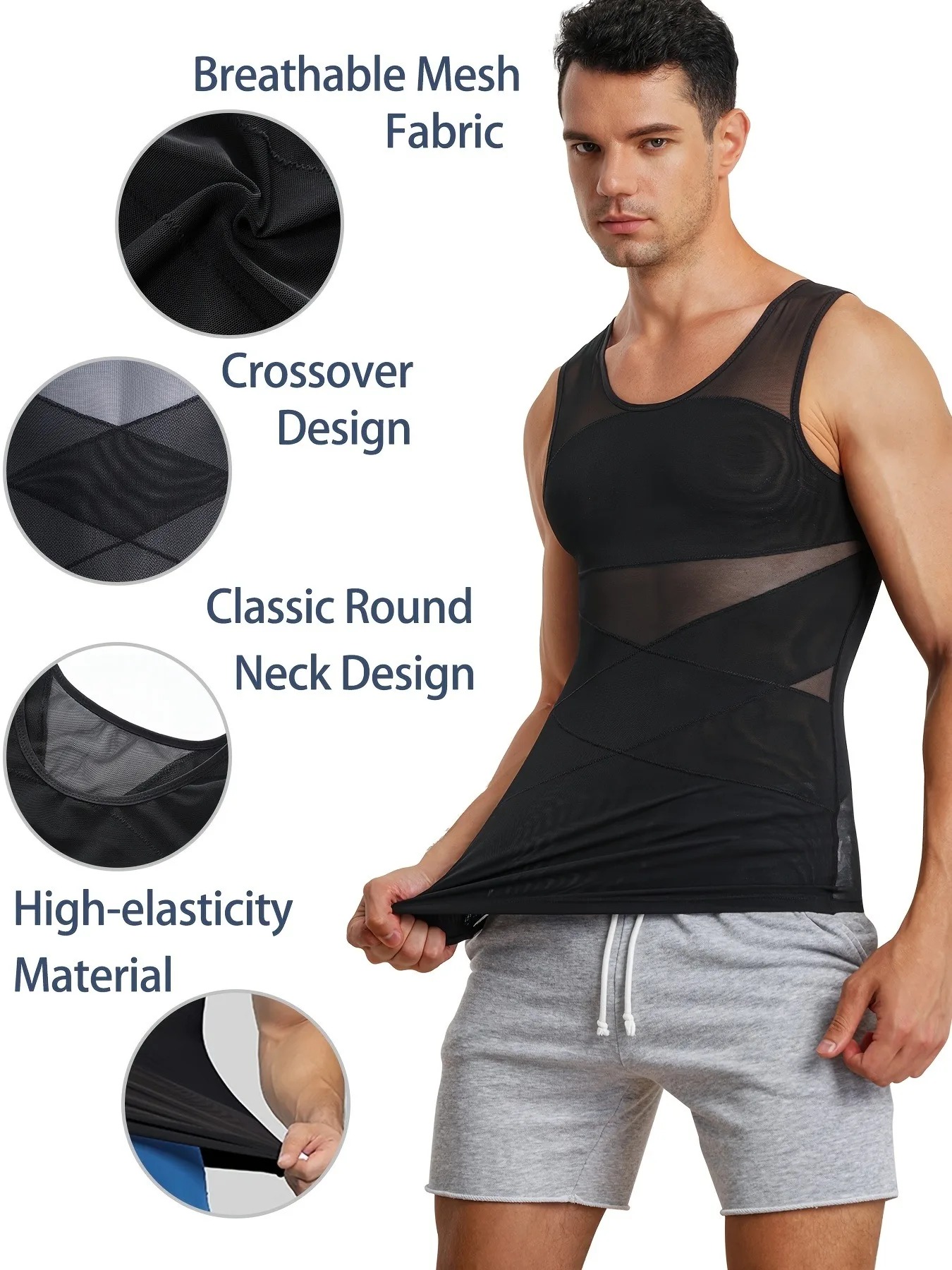 Men's Breathable Compression Tummy Control Undershirt Slimming Body Shaper Sleeveless Tank Top Shaping Spring/Summer Sweatshirt