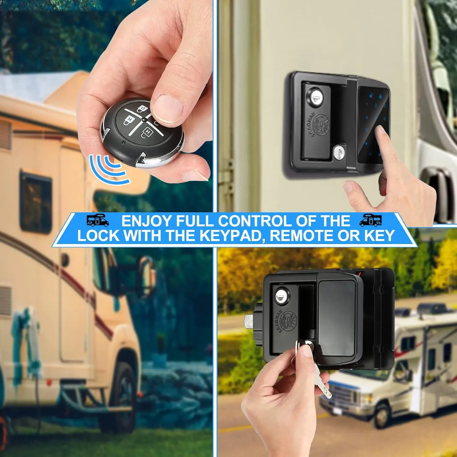 Entry Door Lock, 0 to 9 Password, Handle with Integrated LED Keypad and 2 Fobs for Camper with Deadbolt (GEN 2)